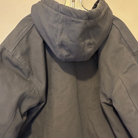 Carhartt Charcoal Hooded Puffer with Red Plaid Lining - Picture 10 of 12